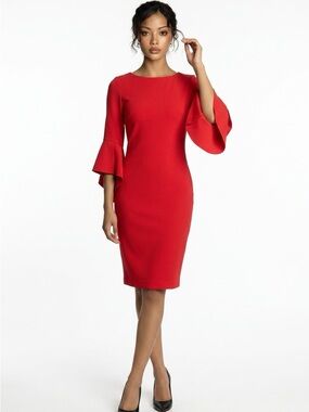 Vince Camuto Red Bell-Sleeve Sheath Dress